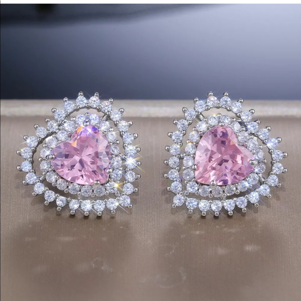 NEW* Pink heart sapphire earrings - Picture 4 of 5